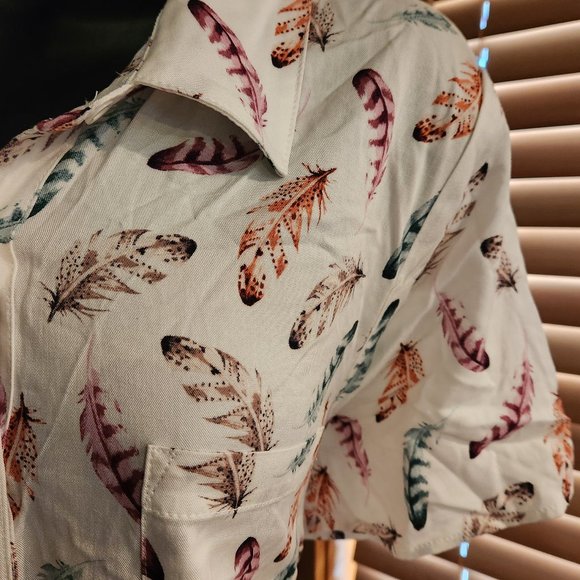 Boho Feather Print Button Down Shirt from Torrid - Picture 3 of 4
